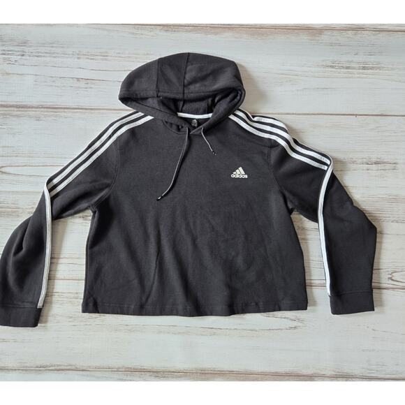 ADIDAS Prime Green Cropped Black with White Stripe Hoodie sz XL - Picture 1 of 6